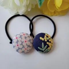 2点目200円引き 花柄　くるみボタンヘアゴム　ハンドメイド