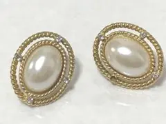 ピアス レディース パール風 ラインストーン ゴールドカラー エレガント 個性派