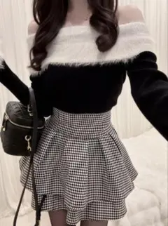 ♡インパン裏地付き千鳥柄フレアミニスカート GRL 即日発送 未着用♡