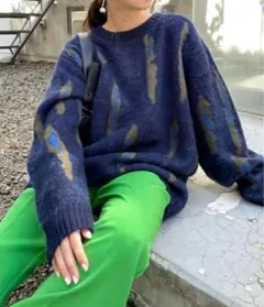 Who's who gallery ウール混柄モヘアライククルーニット