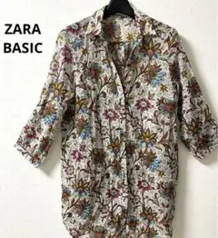 ZARA BASIC 薄手ロングシャツ 羽織りフラワーと蝶々柄 七分袖シャツ