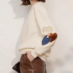 女性用秋 無地リブ カットアウト 刺繍 スウェットシャツ ハート スウェット