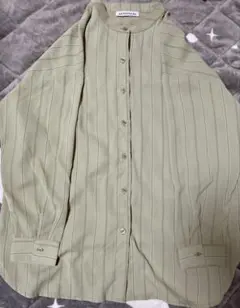 オリーブグリーン ストライプ 長袖シャツ