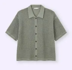 GU 透かし編みニットシャツ M オリーブ