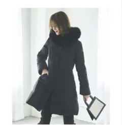 フォックスファーバッスルスタイルダウンコート　ブラックXL