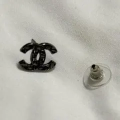 正規 CHANEL シャネル CCマーク ロゴ ピアス ツイード ブラック 片方