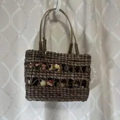 ブラウン編み込みかごバッグ