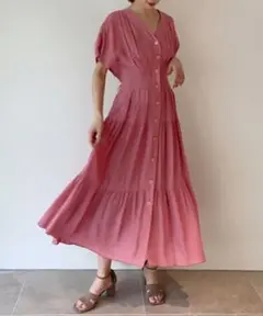 SNIDEL フロントボタン 半袖ロングワンピース ピンク