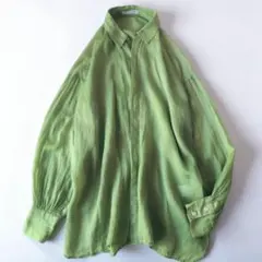 コラージュガリャルダガランテ　ラミーギャザーシャツ　麻100%　グリーン