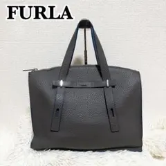 【美品】FURLA　フルラ　Giove　ビジネスバッグ　ブリーフケース　グレー