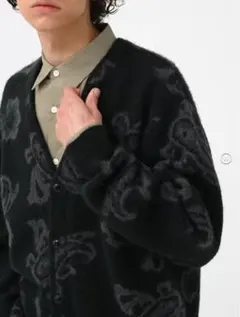 【完売品】M ブラッシーニットＶネックカーディガン　ペイズリー　ブラック