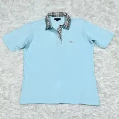 バーバリーロンドン ポロシャツ ミントブルー ノバチェック レディースL