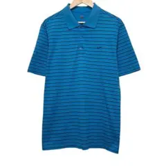 NIKE ナイキゴルフ　半袖ボーダーポロシャツ　スウォッシュ刺繍ロゴ　ブルー