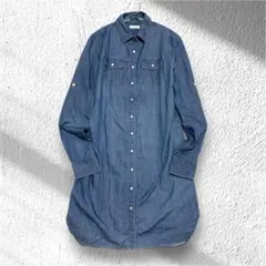 【カマクラシャツ】ワンピース 袖ロールアップ スナップボタン ラウンドヘム F