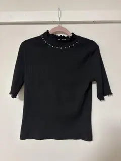 INGNI 半袖　黒　ニット　ビジュー付き　パール　ビーズ