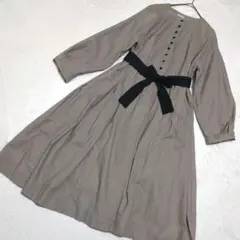 サマンサモスモス/ベージュ/くるみボタン/ロングワンピース/羽織り/リボン/麻混