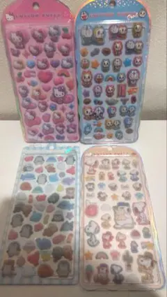 【正規品】コットンパフィ　サンリオ、スヌーピー、ドラえもん、フワドロ　4枚セット