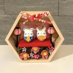 どんぐりアート　猫さんのミニ雛飾り