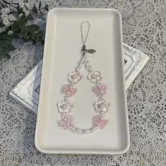 i-4 ハンドメイド　ビーズストラップ　ピンク1