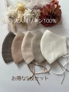 25544◇ナチュラルベージュ系◇リネン100%ハンドメイドマスク5枚セット
