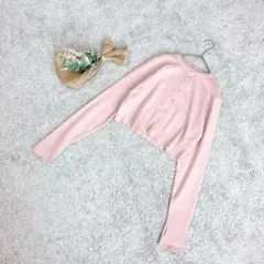 C60【ミスティック】クロップド丈長袖カーディガン/リブ/ワンポイントサムホール