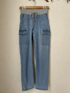 ［美品］プライオリティー　ライトブルー デニムカーゴパンツ