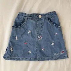 メゾピアノ 110 デニム刺繍フリルスカート