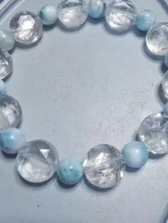 極上ラリマー×4種の輝き水晶ブレスレット 20cm ハンドメイド 天然石