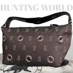 美品✨ハンティングワールド　アクセサリーポーチ　キャンバス　レザー　総柄　腕掛け
