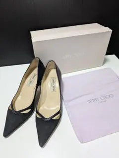 美品★JIMMY CHOOジミーチュウ/黒 ハイヒール スエード&パイソン切替