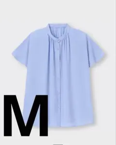【Mサイズ】GU ドレープバンドカラーシャツ 半袖 ブルー