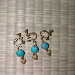 ターコイズ ハート型チャーム イヤリング