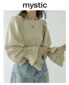 mystic(ミスティック) 　袖口レースフリルブラウス ベージュ