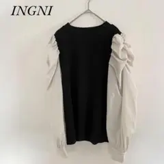 INGNI パフスリーブ 長袖トップス ブラック/ホワイト M