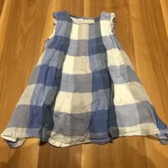 petit main ノースリーブワンピース 青と白チェック　女の子　夏服