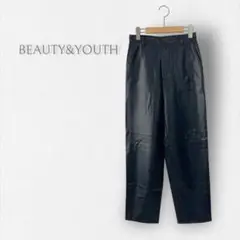 【ビューティーアンドユース】レザーワイドパンツ 合皮 ストレッチ ブラック