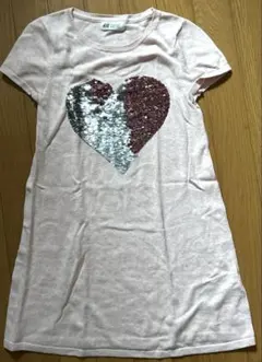 H&M ハートスパンコール 半袖ワンピース 134/140