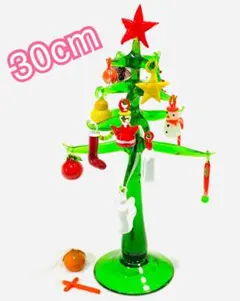 【全長約30cm】ガラス細工の かわいい クリスタル クリスマスツリー グリーンのサムネイル