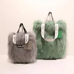 CLOUDY ロゴハンドル エコファー トートバッグ S ブルーグレー