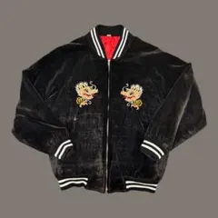 black cats ビンテージ 別珍 ベロア スカジャン 日本製 超レア 80S90S 日本製ヴィンテージ 別珍 スカジャン 刺繍 金龍 ドラゴン