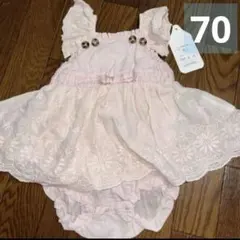 SALE【タグ付き未使用】 mamarak70サイズレース刺繍ロンパースピンク