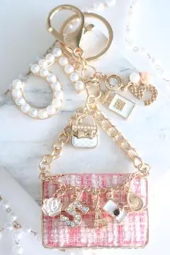 香水ボトル カメリア ピンク 5番No.5 ハンドバッグ キーホルダー ゴールド