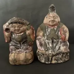 쇼와 초기 시대물 토인형 에비스 오구로 천 세트 입상 공예 민예 향토 장난감