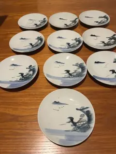 【10枚セット‼️】陶器の皿 鳥と風景のデザイン 中国 古美術 和柄 風景 景色