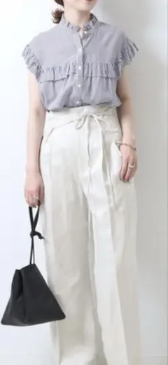 Spick&Span シャンブレーツイル ハイバギーパンツ ナチュラル　38