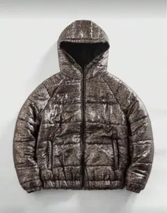 パイソン柄 フード ダウンジャケット 蛇柄 グランジ ヴィンテージ 00s 古着