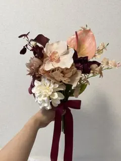 ボルドーカラー ふっくら芍薬ブーケ〜 ウェディングブーケ 前撮り 花束