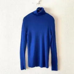 ユニクロ メリノリブタートルネックセーター ブルー