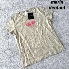 新品タグ【marin denfant】半袖Tシャツ L ベージュ 薔薇プリント