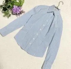 【コムサイズム】ストライプシャツ　シンプル　水色×白　ビジネス　事務　オフィス9のサムネイル